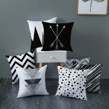 

Nanacoba White and Black Stripe Wove Throw Pillow Case Geometric Cushion Covers for Home Sofa Chair DecorativeShort plush New