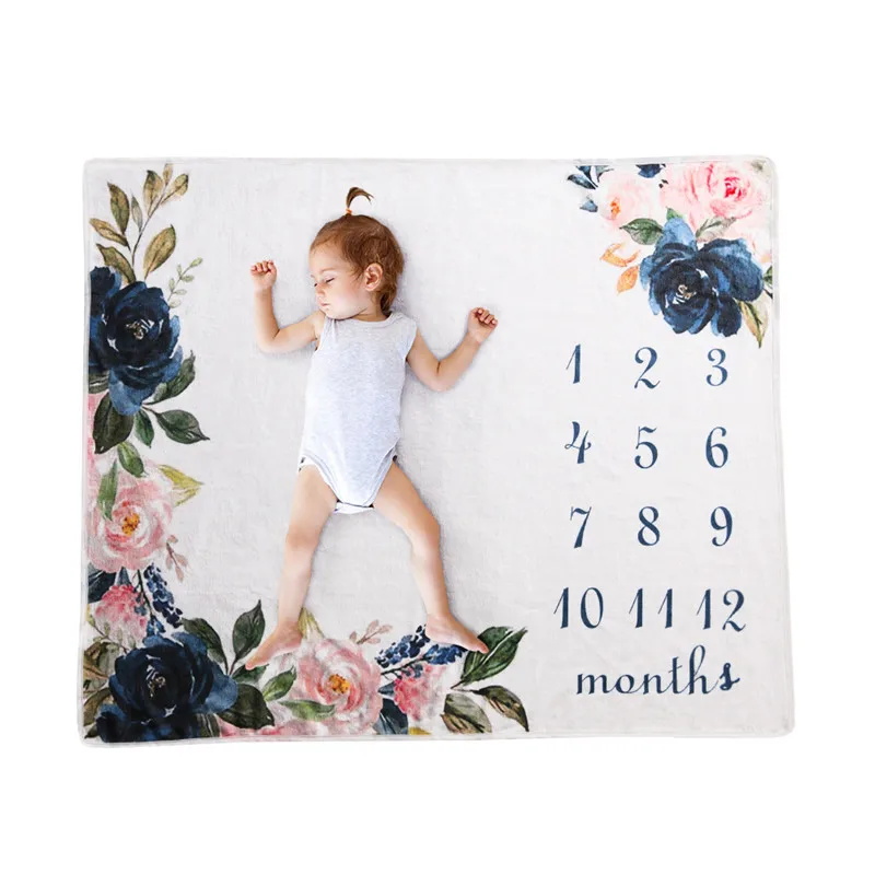 

Infant Baby Milestone Flannel Blanket 100x75cm Newborn Photography Prop Bath Towel Baby Play Mat Carpet Baby Bedding Clothing