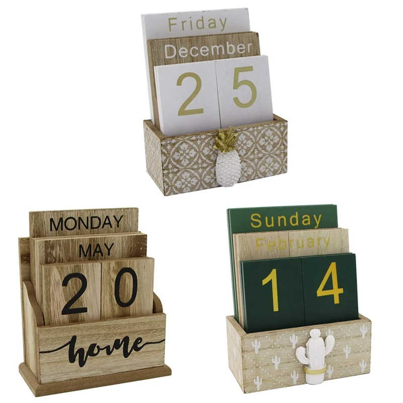 Wooden Flip Desk Blocks Calendar,perpetual Plank/table Calendar Display
