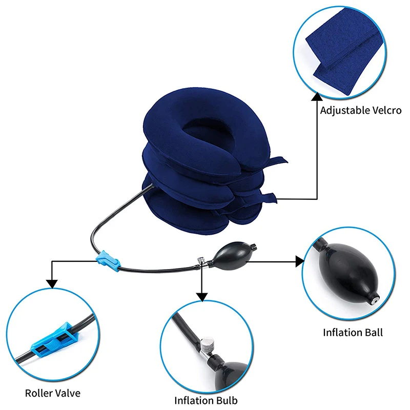 3 Layer Inflatable Neck Collar Traction Device for Pain Relief Soft Air Cervical Stretcher Pillow Back and Neck Massage
