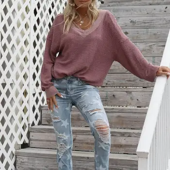 

sueter mujer Moda Mujer Suéteres Cuello en V Manga larga Un hombro Jerséis sueltos Jersey Jersey de punto Blusa informal Suéter