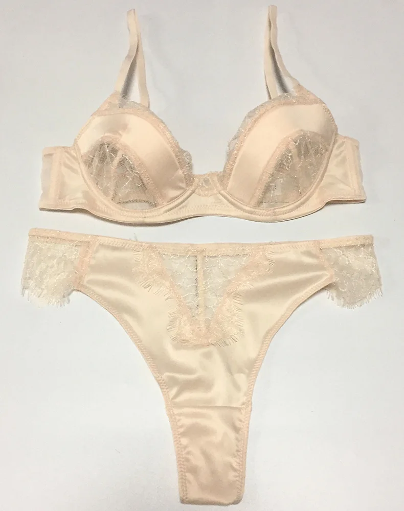 Wriufred Lace sexy underwear T pants satin stitching perspective seductive sexy bra set large size push up women lingerie