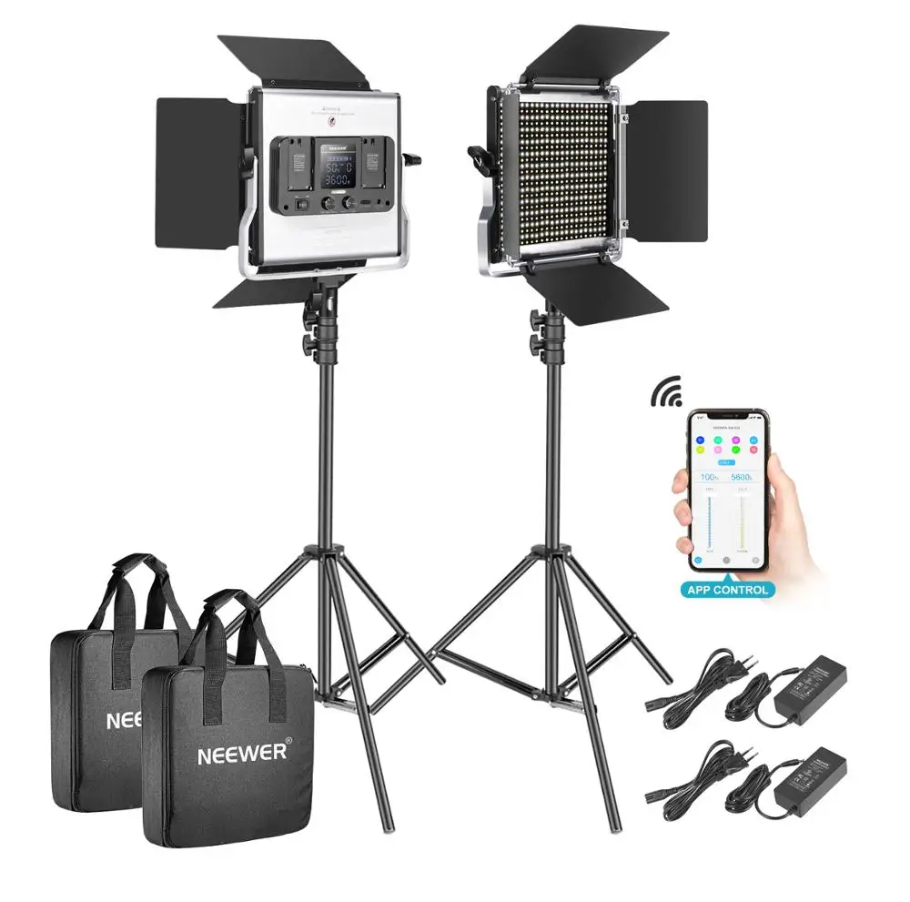 US $178.66 Neewer 528 LED Video Light Metal Dimmable BiColor 3200K5600K Photography Lighting Kit With APP Intelligent Control System