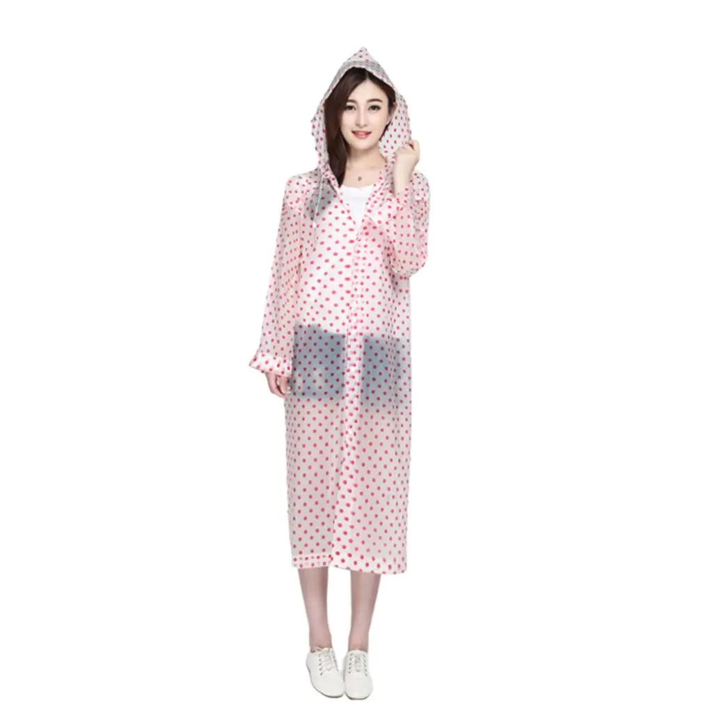 Eva Transparent Raincoat Hooded Ultralight Polka Dot For Girls Veste Longue Femme Fashion Rain Coats Ladies 40YY0016 | Дом и сад