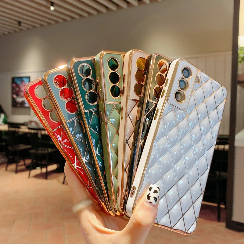 Luxury Gold Plating Geometric Phone Case For Samsung Galaxy Note 20 A12 A32  A72 S21 S22 Plus Ultra Camera Protection Soft Cover - AliExpress