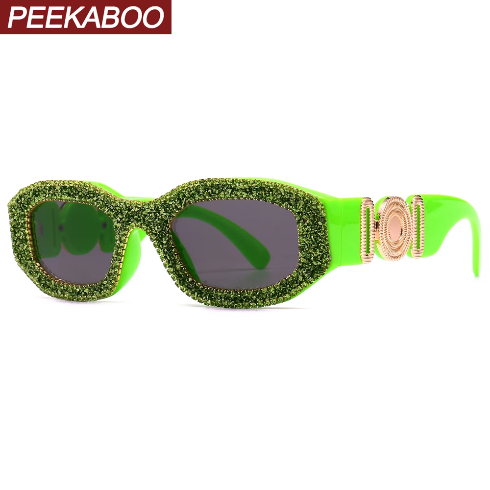 Женские квадратные солнцезащитные очки Peekaboo стразы зеленые белые винтажные