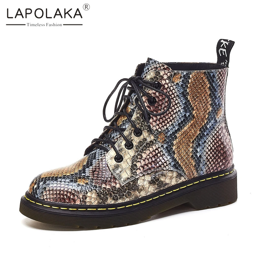 

Lapolaka New Big Size 34-43 Brand Fashion Snake Veins Genuine Leather Shoes Woman Casual Party Autumn Winter Ankle Boots Women