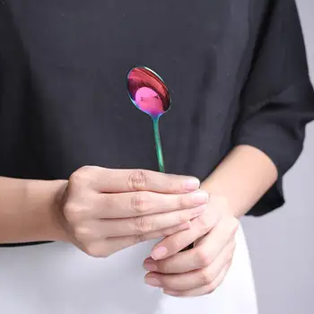 

Juice Coffee Stirring Cutlery Set Colorful Rainbow Scoop Dinnerware Kitchen Tools Handle Long Teaspoon Ice Set Tableware Cr V0J8