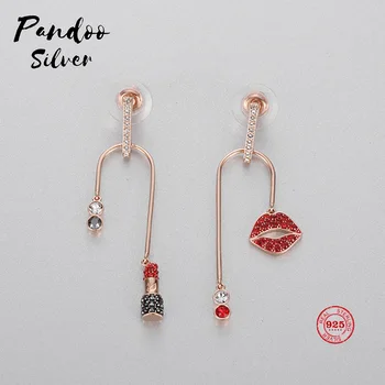 

PANDOO Fashion Charm Sterling Silver Original 1:1 Copy, Lipstick Flame Red Lips Charming Earrings Women Luxury Jewelry Gifts