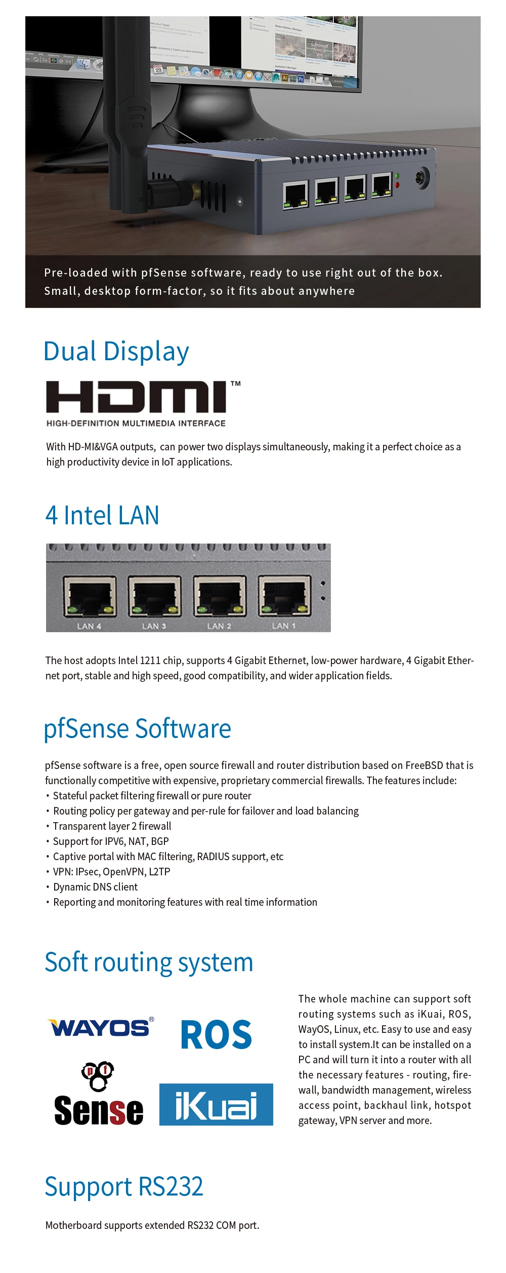 Новейший промышленный Windows мини ПК сервер 4 LAN порт Pfsense брандмауэр маршрутизатор беспроводной точки доступа