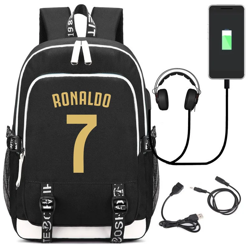 

Cristiano Ronaldo Backpack Fashion USB Laptop Gold Print Messi Backpack Trend School Girl Boy Teenager Bagpack Travel Bookbag