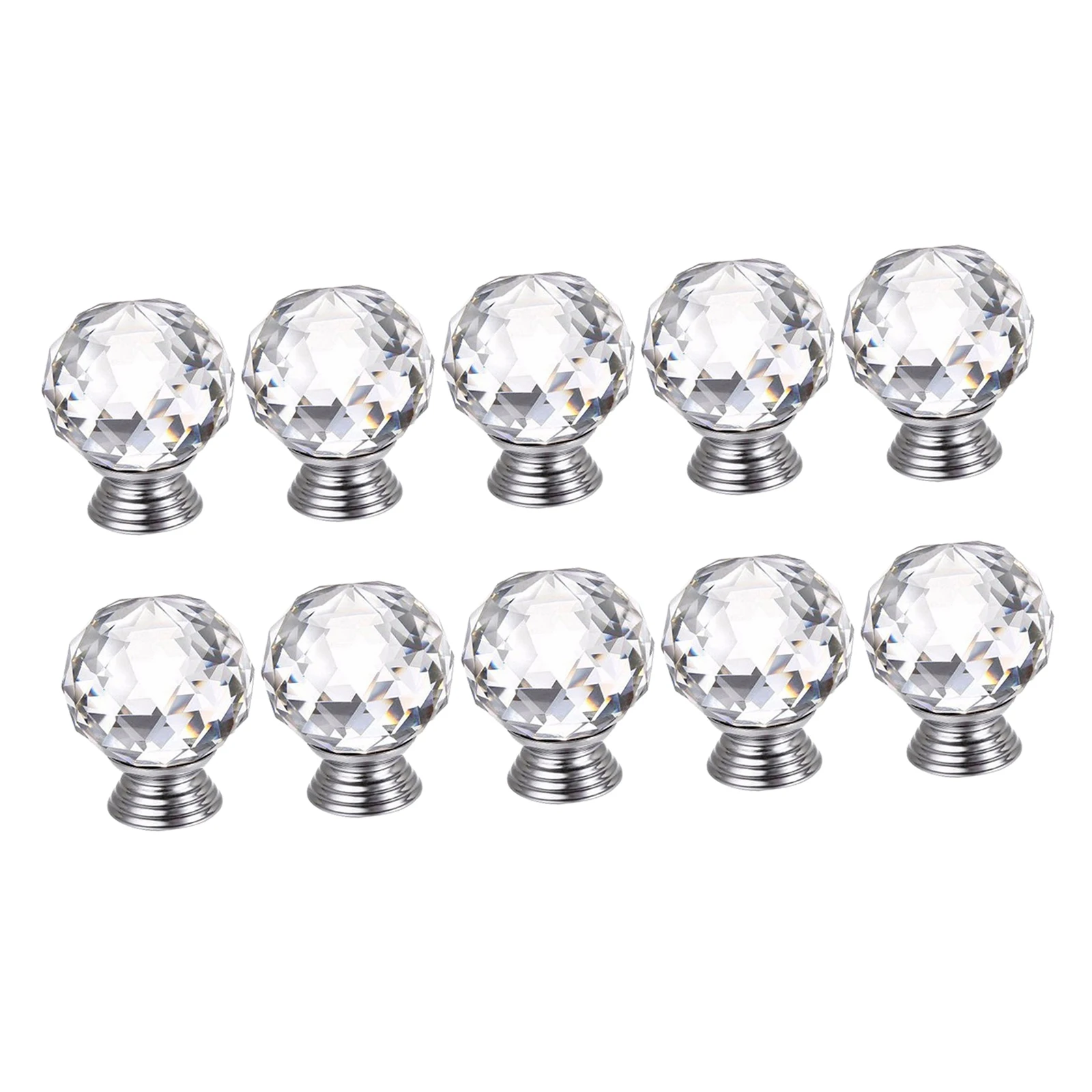 10Pcs 30MM Crystal Clear Cabinet Dresser Knobs Diamond Shape Drawer Door Chrome Glass Pull Handles for Kitchen Office DIY