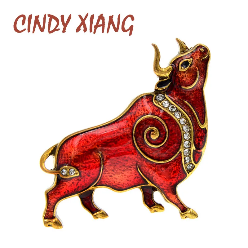 Женская/Мужская брошь в виде быка CINDY XIANG винтажная эмалированная форме крупного