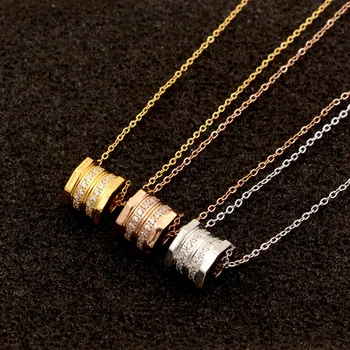 

Elegant CNC Micro Diamond Octagonal Cylindrical Small Waist Pendant Necklace Imitation Spring Choker