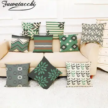 

Fuwatacchi Nordic Geometric Pillow Cushion Cover Green Leaves Linen Throw Pillow Case Square for Home Deco Bed Sofa Funda Cojin