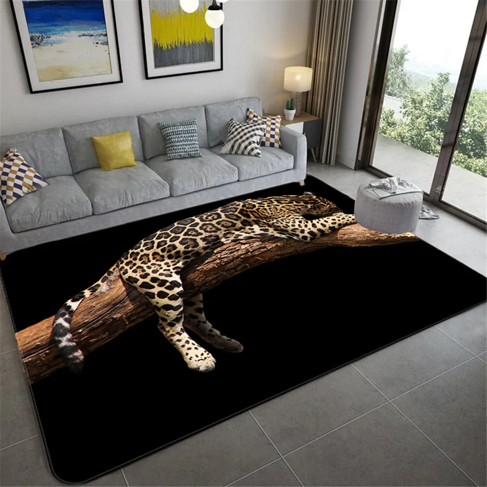Fashion Leopard Pattern Carpet On The Floor 3D Animal Printed Big Carpet Living Room Soft Sponge Bathroom Mat Absorb Anti-slip