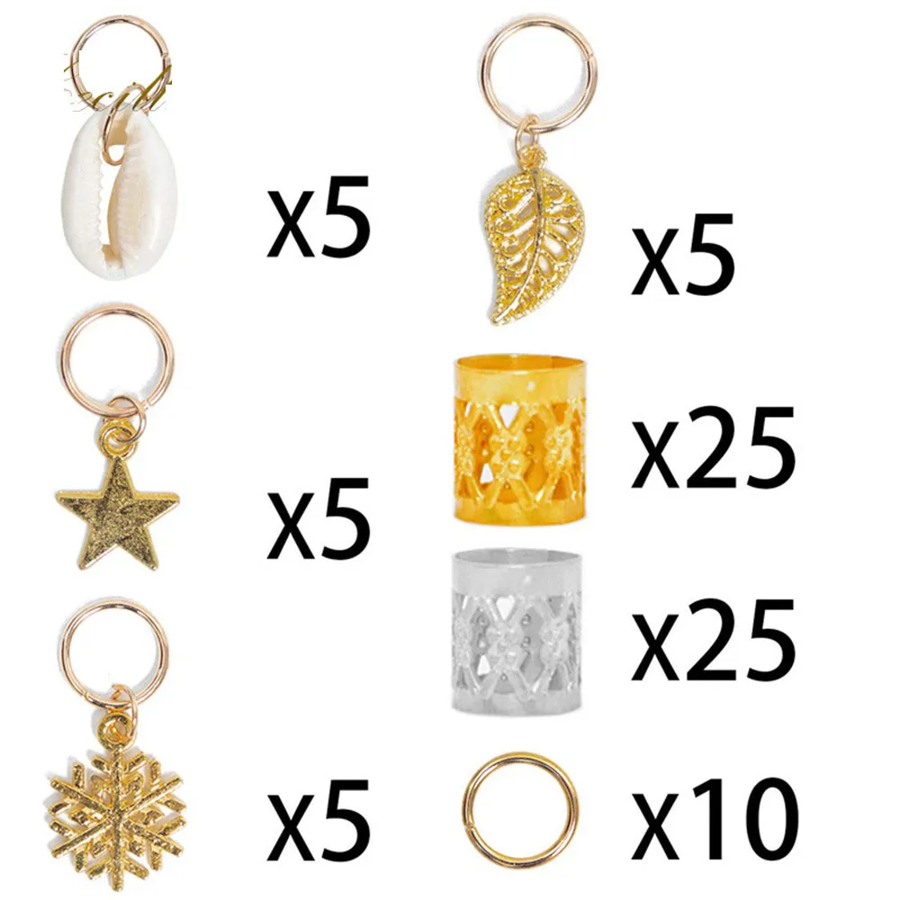 80PCS African Hair Jewelry Braid Accessories Decorations Gold Silver Metal Hair Ring Tubes Cuffs Dreadlocks Dread Beads