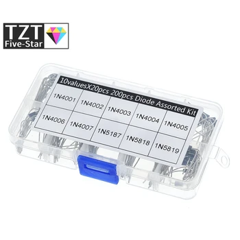 

200Pcs 10 Values Rectifier Diode Assorted Kit 1N4001 1N4002 1N4003 1N4004 1N4005 1N4006 1N4007 1N5817 1N5818 1N5819 + Box