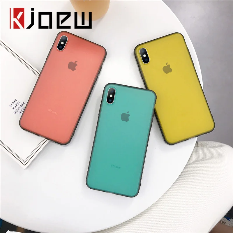 

KJOEW Candy Solid Color Couples Phone Cases For iphone XR X XS Max 7 8 Plus Soft TPU Silicone Simple Matte Border Back Cover