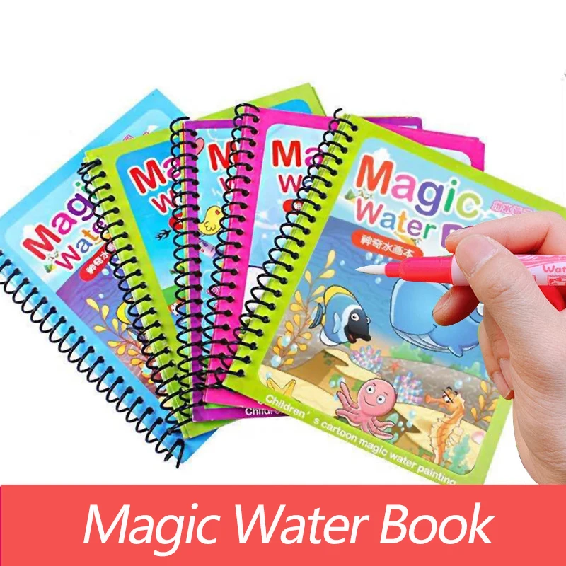 Livre de coloriage réutilisable pour enfants, 6types de jouets de peinture,  livre de dessin magique à l'eau, jouets mentaires oriels d'éducation  précoce, cadeau d'anniversaire, nouveau