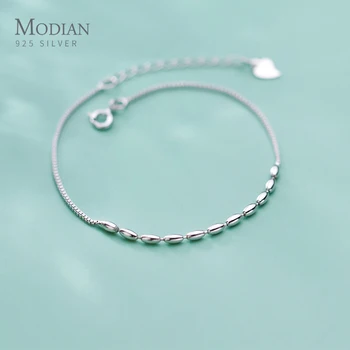 

Modian New 100% 925 Sterling Silver Geometric Beads Bracelet Anklet Link for Women with Box Chain Splicing Bangle Fine Jewelry
