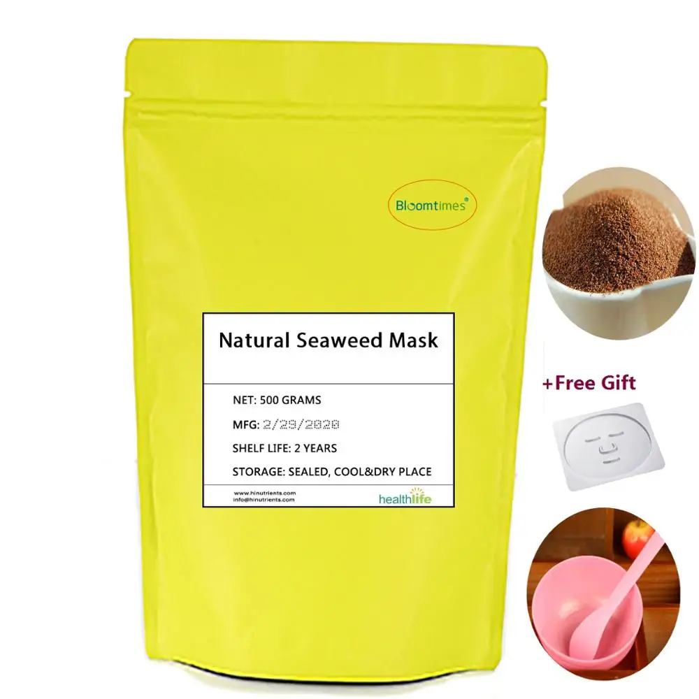 

New 500g Pure Seaweed Alga Mask Powder Algae Acne Spots Remove Whitening&Moisturizing Face Mask Free BOWL + spoon+DIY Plate