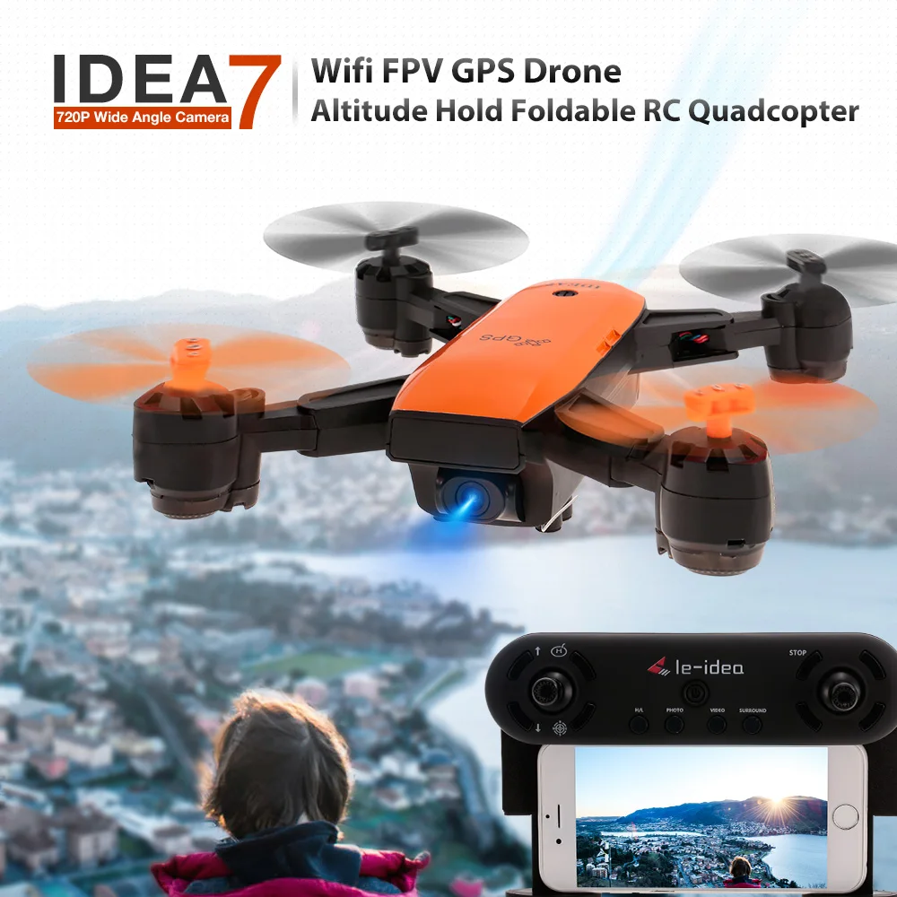 Professional IDEA7 FPV GPS Drone With 720P  Wifi Wide Angle Camera Altitude Hold Foldable RC Quadcopter Kids Gift