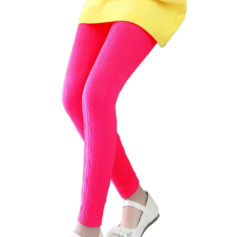 Hot Pink Базовые трикотажные леггинсы в рубчик для маленьких девочек, штаны, Осенние однотонные колготки, 85WA - Цвет: Hot Pink