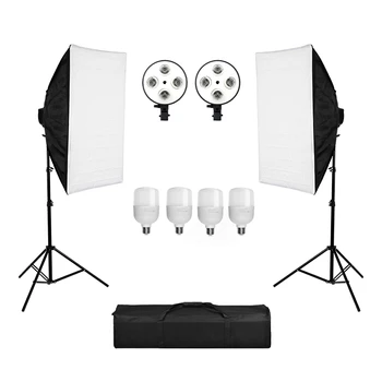 

Photography 50x70CM Lighting Four Lamp Softbox Kit With E27 Base Holder 2M Studio Photo Light Stand Soft Box Camera Accessories