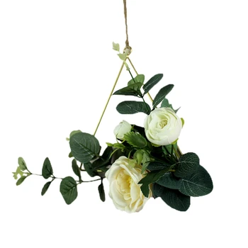 

New Diy Nordic Style Creative Wall Hangings In Home Rope Hanging Artificial Flower Wall Decoration Wrought Iron Pendant-05