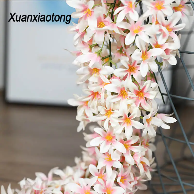 

Xuanxiaotong 200cm Artificial Wisteria Flower Vine Silk Hydrangea Rattan Wedding Birthday Party Decoration Wall Backdrop Flowers