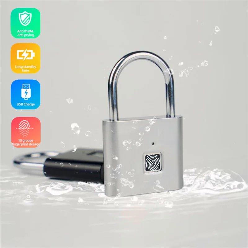 

Smart Fingerprint Lock Keyless USB Rechargeable Security Door Lock Quick Unlock Zinc Alloy Multifunction Fingerprint Padlock