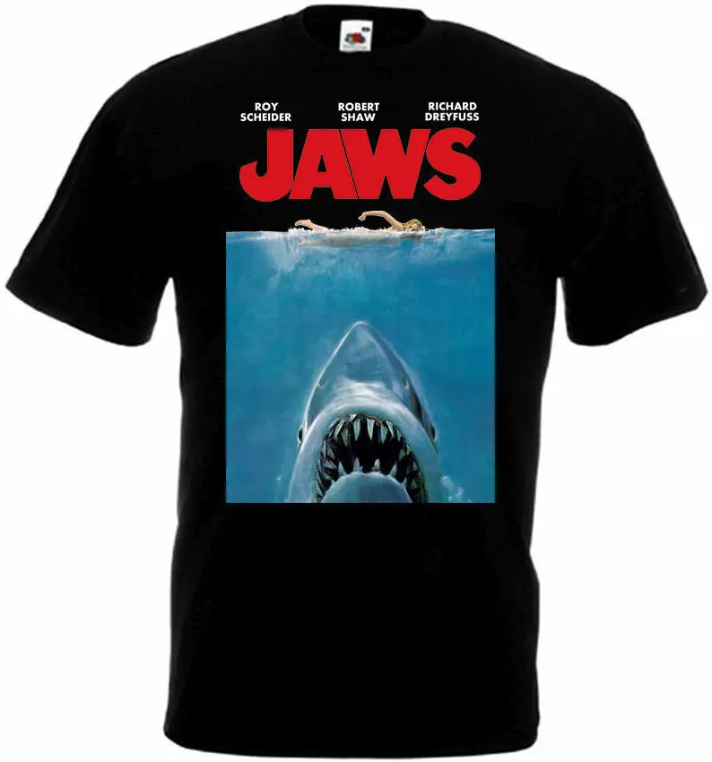 Черная футболка JAWS ver.2 постер фильма все размеры S...5XL | Мужская одежда