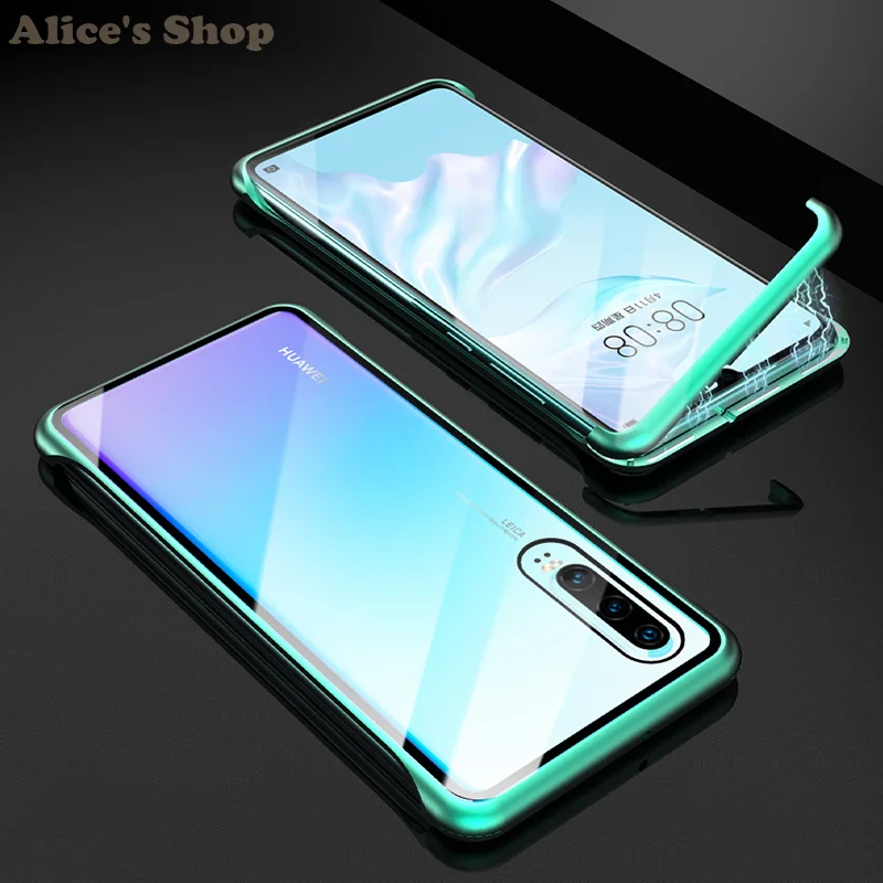 Для huawei P30/Pro Чехол на магните Алюминиевый металлический противоударный чехол без рамки для huawei P30 Pro Прозрачный задний стеклянный чехол s P30Pro