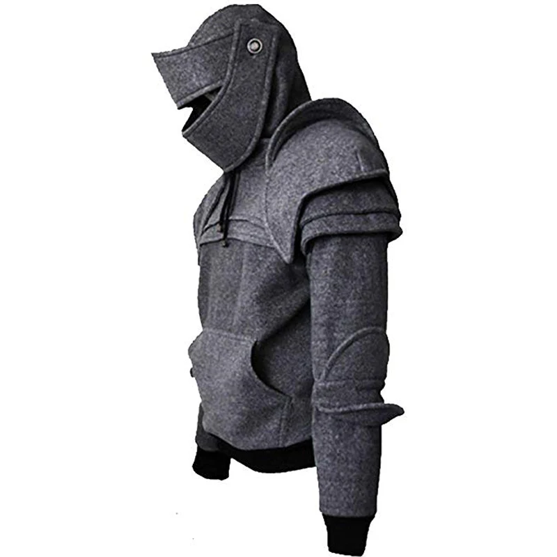 Gray Плюс размер XXXL XXL новинка Мужская Ретро Solider маска локоть Кнопка пуловер длинный рукав с капюшоном Толстовка пальто - Цвет: Gray