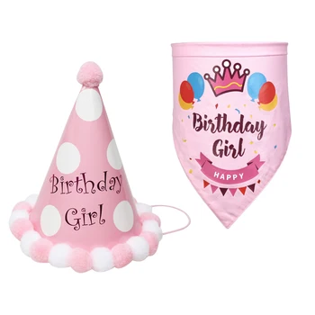 

A set of 2pcs Dog Birthday Bandana with Party Hat Fashion Pet Birthday Outfits for Doggies Cats Pets Accessories Supplies