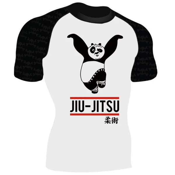 Günstige Volle Pinring Panda Design Custom Shirt für MMA BJJ Männer Workout Gym Tee Dry Fit Rashguards