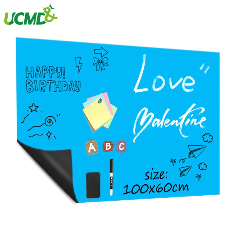 

DIY Blue Color Children Graffiti Painting Writing Learning Whiteboard Sticker Dry Wipe Ferrous Hold magnets Home Decor for Wall