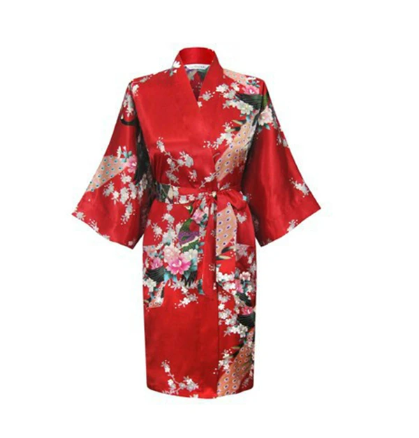 Шелковые атласные свадебные невесты японский традиционный Павлин невесты халат дамы пижамы кимоно юката короткое платье Ночная рубашка - Цвет: Color5