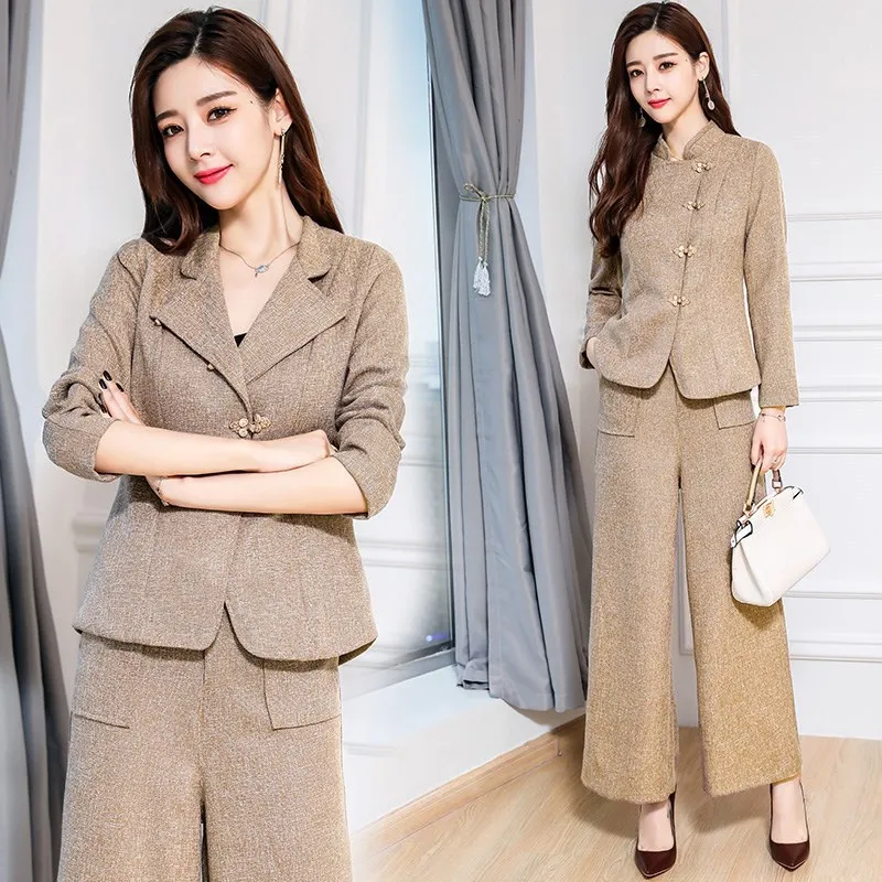

Autumn WOMEN'S Suit Fashion 2018 New Style BF Long Sleeve Korean-style Slim Fit Short Tops Loose Pants Trousers Two-Piece Set