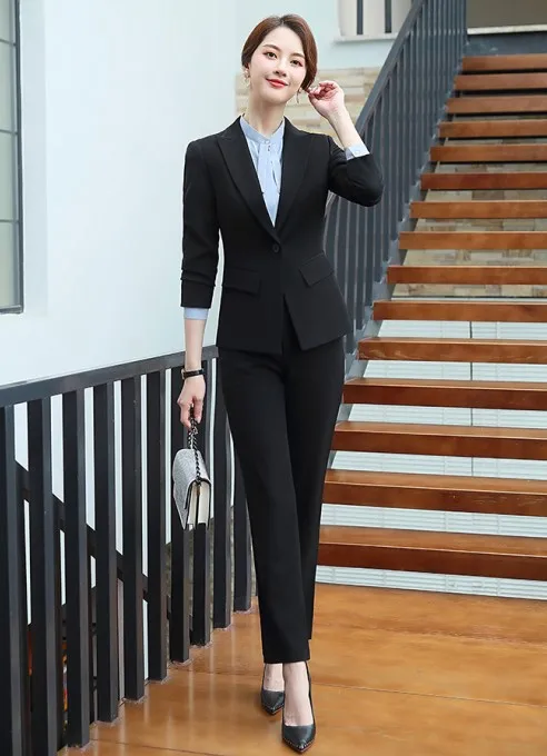 Black coat and pants Новые женские модные брюки костюмы формальный длинный рукав Блейзер и брюки офисный бизнес для женщин интервью Рабочая одежда - Цвет: Black coat and pants