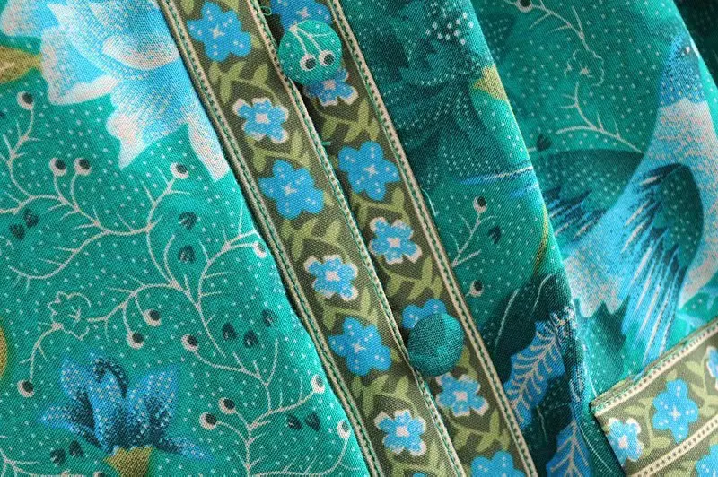 Woah DJF70-8397 Европейская и американская мода позиционирования печатных роговой рукав кружевное платье