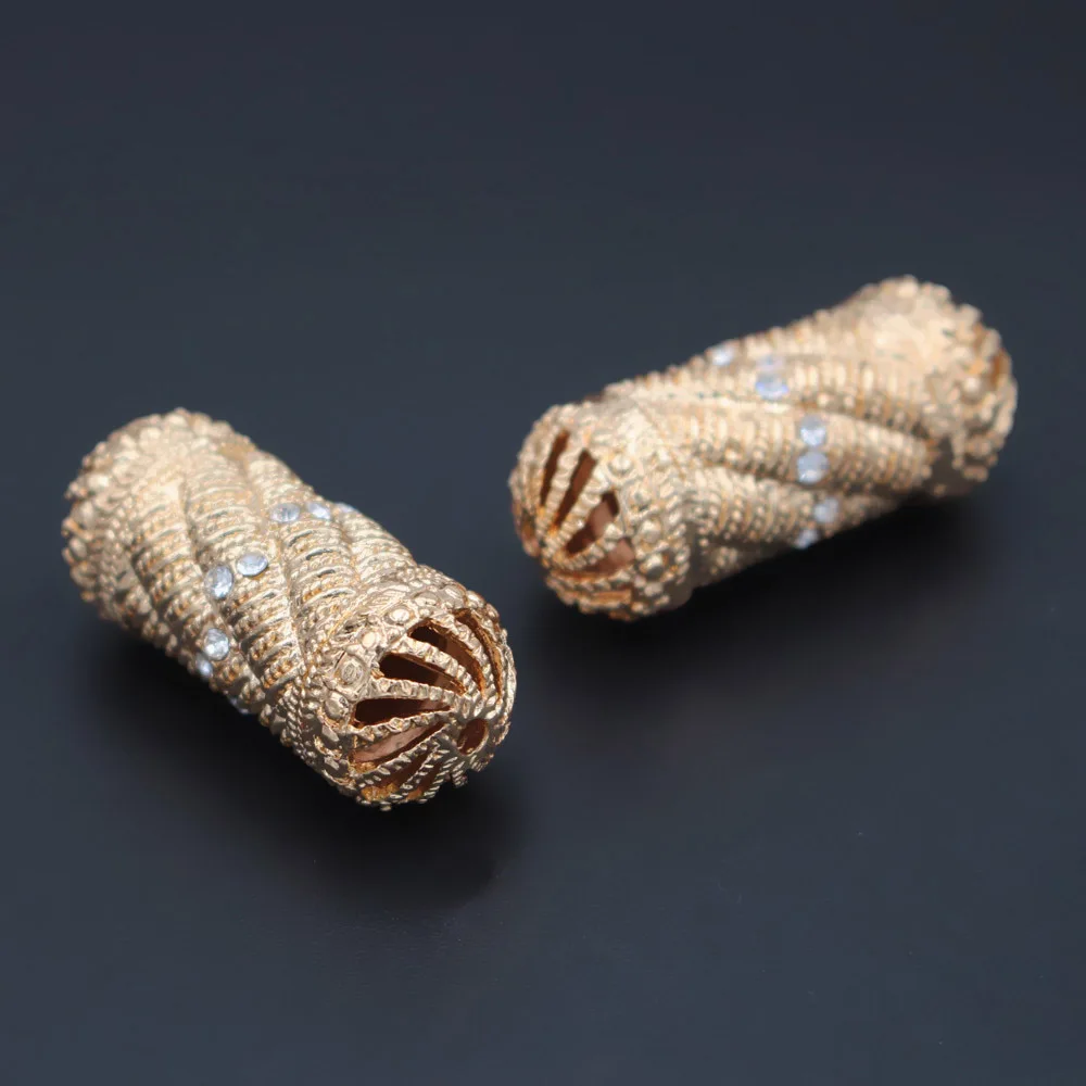 

10pcs Metal Spacer Beads Crystal Paved African Beads Charms DIY Findings Accessories for Men Women Wedding Jewelry Set