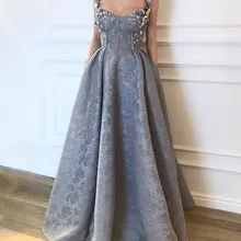 Promworld серое мусульманское арабское вечернее платье милое Цветочное платье с кристаллами и бисером на бретельках торжественное платье ТРАПЕЦИЕВИДНОЕ кружевное вечернее платье