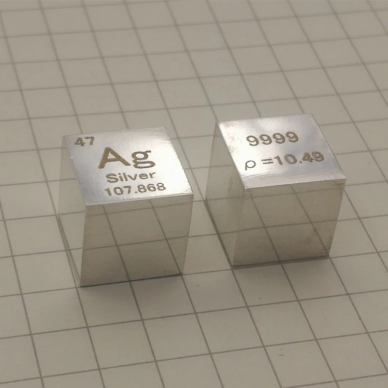 Ag куб с 9999 чистого серебра металла 10 мм резной элемент Таблица слиток Ag полированной плотности кубики