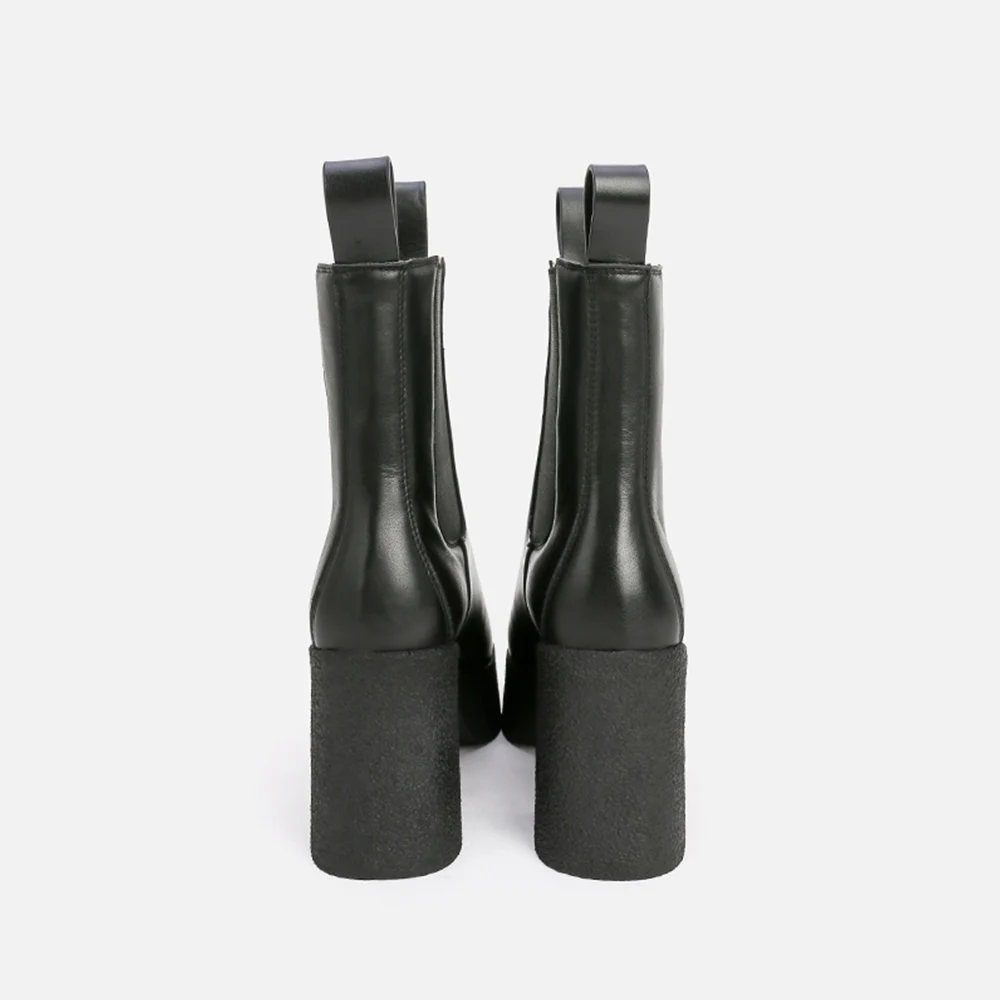 

MUMANI Chelsea Boots New 2022 Woman‘s High Heels British Genuine Leather Lady Shoes Square Toe Platform Slip-On ANKLE Boots