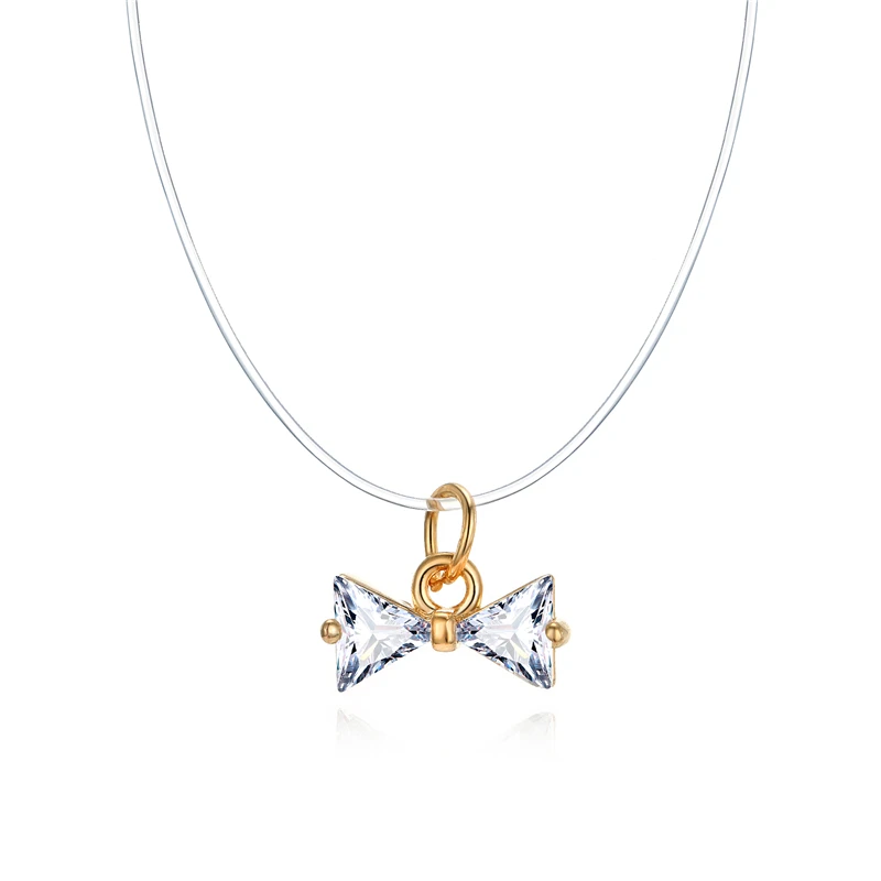 Dayoff-Korea-Gold-Color-Bowknot-Pendant-Necklaces-for-Women-Gift-Jewelry-Clear-Fishing-Invisible-Necklace-Clavicel