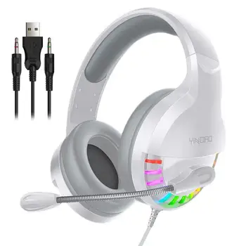 

Portable 3.5mm Wired Headset Headphones With Breathing Light 2.13m Cable Noise Canceling Mic PC Laptops Surround Bass Earphone