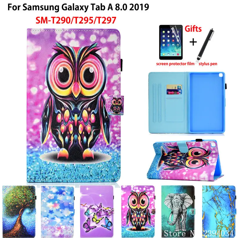 Чехол для Samsung Galaxy Tab A 8,0 2019 SM-T290 SM-T295 T290 T295 T297 чехол Funda планшет мультфильм окрашенный Стенд кожа оболочка + подарок