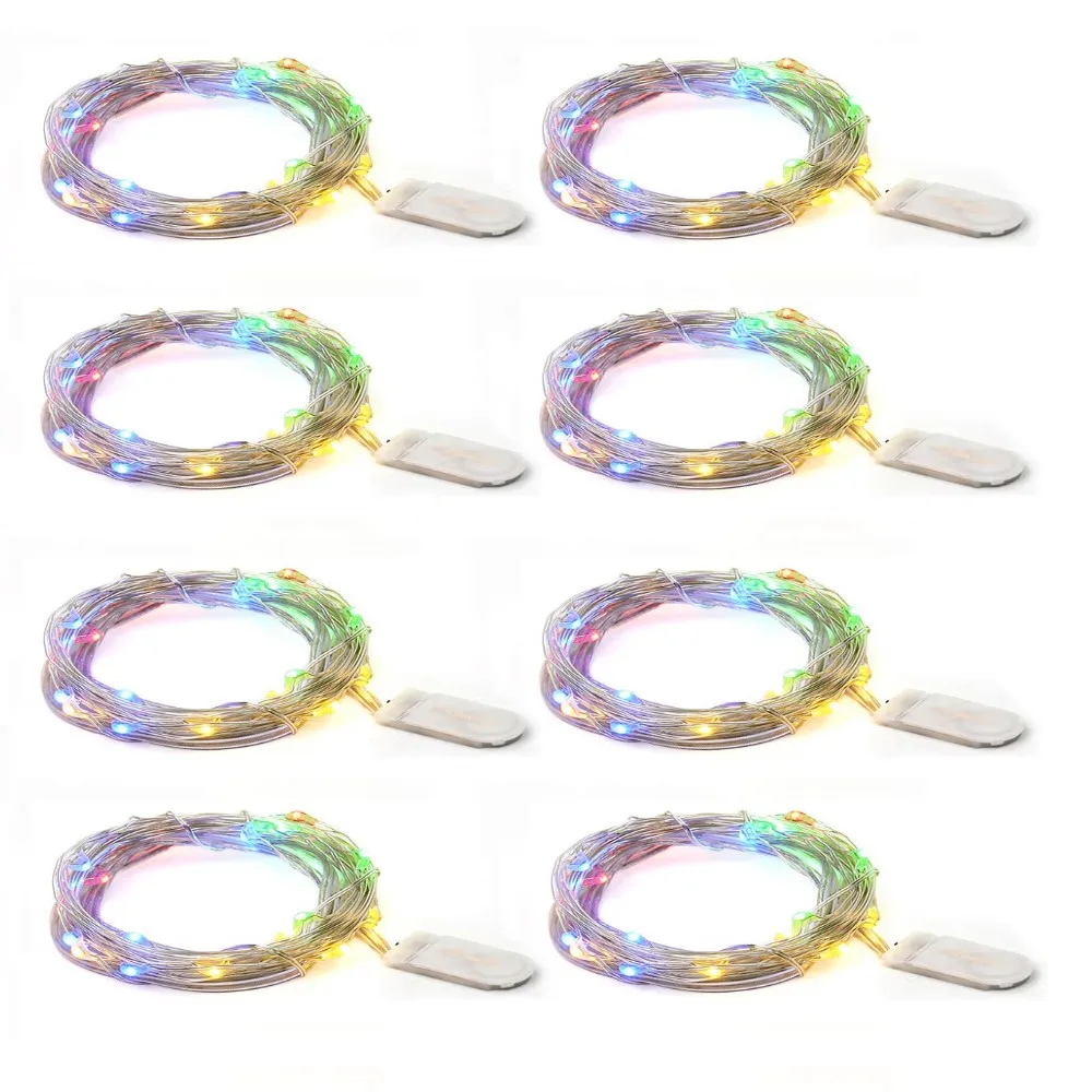 Multi-color Набор из 8 светодиодный Сказочный свет 2/3/5 м светодиодный серебристо-медный провод гирлянды светодиодные огни не включают в себя Батарея Хэллоуина Рождественский Декор для комнаты, вечеринки - Цвет: Multi-color